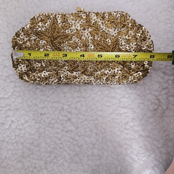 Vintage Gold Hand Beaded and Sequined Evening Bag Gold Handle Hong Kong - Picture 10 of 13